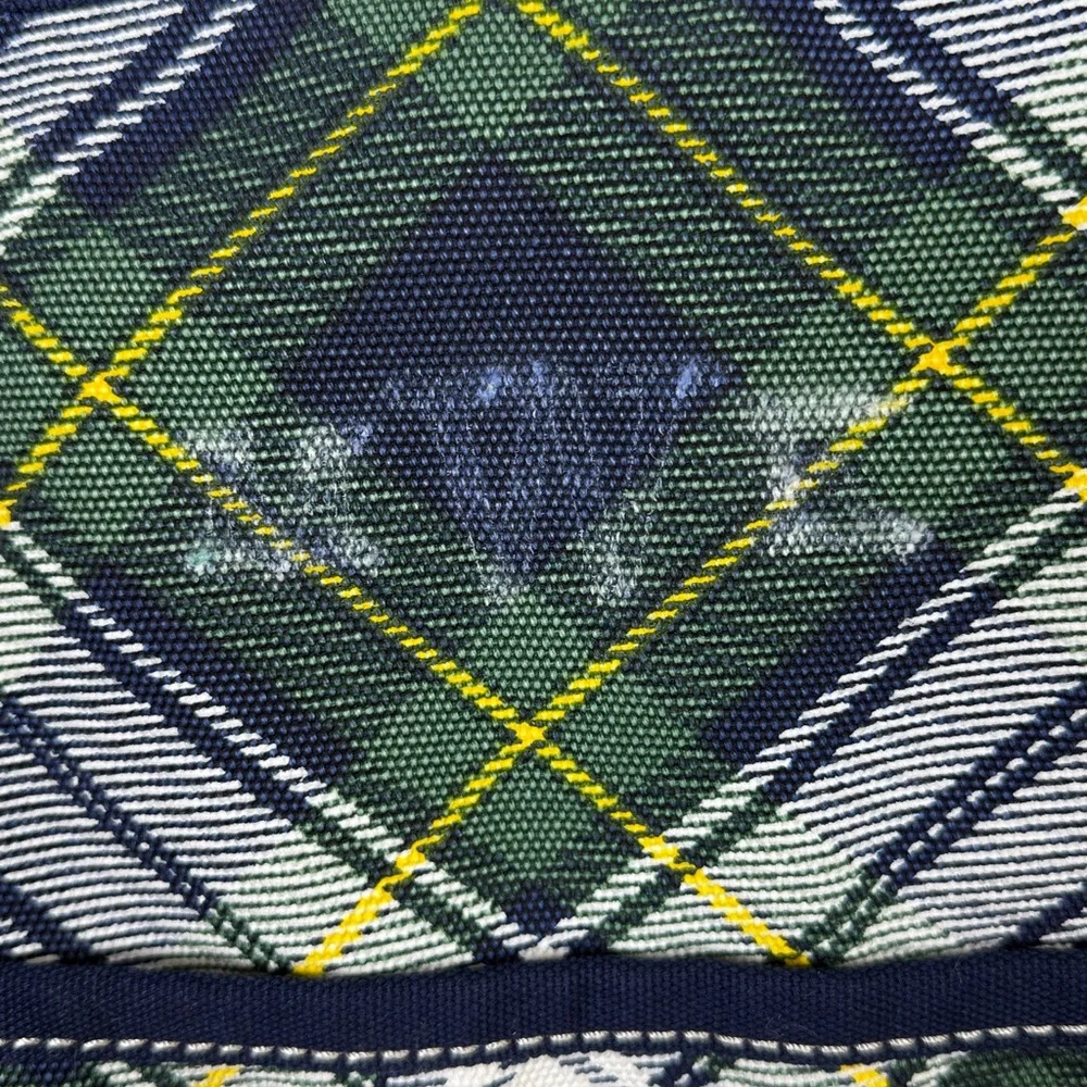 Lands End Plaid Blue Green White Large Size Bucket Tote Beach Travel Car Bag